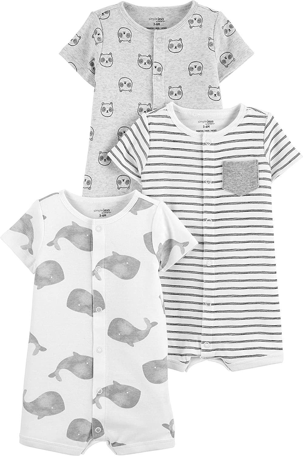 230816074321236_1 Simple Joys by Carter's Unisex Babies' Snap-Up Rompers, Pack of 3 - Image 1